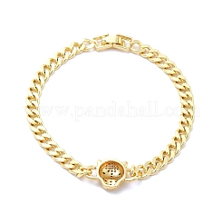 Bracciale a maglie leopardate con zirconi cubici verdi e catene barbazzale in ottone per uomo donna&nbsp;KK-H434-11G