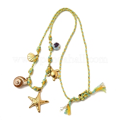 Collana estiva da spiaggia in acciaio inossidabile 304 e ciondolo in conchiglia naturale galvanizzata con cordino in poliestere regolabile per donna&nbsp;NJEW-F348-01B-G