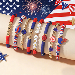 Ensemble de 8 bracelet extensible en pâte polymère (1 sachets) avec perles heishi et ccb en plastique&nbsp;BJEW-PA0001-12A