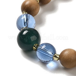 Bracelets extensibles en pierre de shoushan synthétique et perles de bois de santal avec breloques en verre de lotus&nbsp;BJEW-B080-06
