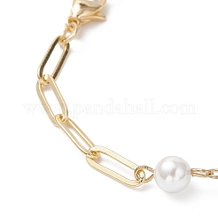 Armbandherstellung mit runder weißer Muschelperle und Büroklammerkette aus Messing&nbsp;AJEW-JB01426