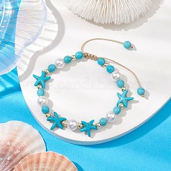 Verstellbare geflochtene Perlenarmbänder aus gefärbtem synthetischem Türkis und Muschelperlen&nbsp;BJEW-JB10513-02