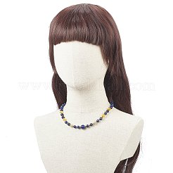 Lapislazzuli naturali e cristallo di quarzo e collana di perline rotonde di zirconi cubici&nbsp;NJEW-JN04078