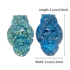 Natürliche geschnitzte Labradorit-Heil-Eule mit Totenkopffiguren&nbsp;PW-WG91642-01