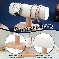 T-förmiger Bar-Ständer für Armbänder aus PU-Leder mit Holzsockel&nbsp;AJEW-WH0471-127C