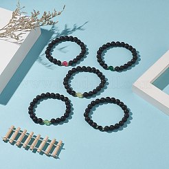 Bracciali elasticizzati con pietre laviche naturali e agata colorata&nbsp;BJEW-JB09178