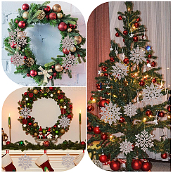 36 Stück glitzernde Weihnachtsschneeflocken-Ornamente aus Kunststoff zum Aufhängen.&nbsp;HJEW-GF0001-64B