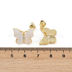 Pendientes de botón con micropavé de circonita cúbica transparente y forma de mariposa de latón&nbsp;EJEW-K308-01G