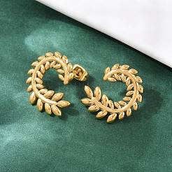 Boucles d'oreilles à tige en forme de feuille en acier inoxydable 304&nbsp;EJEW-I320-07G