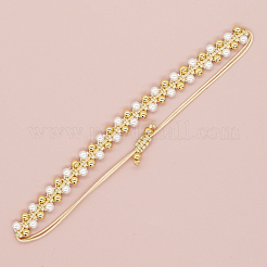 Braccialetti intrecciati a mano con perle finte e perline rotonde in ottone.&nbsp;DK1363