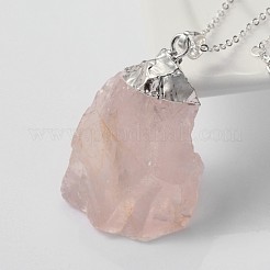 Natur Lünette rauh roh Edelstein Rosenquarz hängende Halsketten&nbsp;NJEW-JN01110