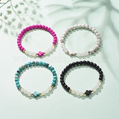 Pulsera elástica con cuentas de turquesa sintética (teñida)&nbsp;BJEW-JB08287