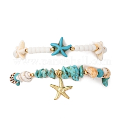2 stücke 2 arten sommer strand synthetische türkis & natürliche muschel & glas geflochtene perlen fußkettchen&nbsp;AJEW-TA00039