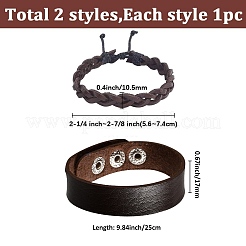 2 Stück 2 Stile verstellbare geflochtene Armbänder aus Rindsleder&nbsp;BJEW-CL0001-15
