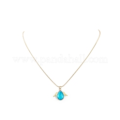 Collana pendente a forma di goccia di vetro con ciondolo ala con catene a serpente rotonde in ottone dorato da donna&nbsp;NJEW-JN04124