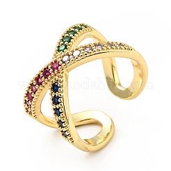 Anillo abierto cruzado con circonitas cúbicas&nbsp;RJEW-E046-23G-01