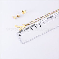 Sets aus Halsketten und Ohrsteckern mit Buchstabenanhängern aus Edelstahl&nbsp;WG3FD2C-01