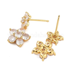 Orecchini a bottone in ottone con fiore placcato a cremagliera&nbsp;EJEW-N055-44G-RS
