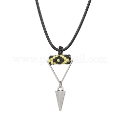 Collane con ciondolo a forma di cono piramidale in lega e perline di semi cilindrici con malocchio&nbsp;NJEW-MZ00105-02