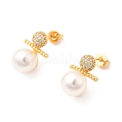 Boucles d'oreilles à tige rondes en laiton avec micro pavé de zircons cubiques transparents&nbsp;EJEW-A135-25G
