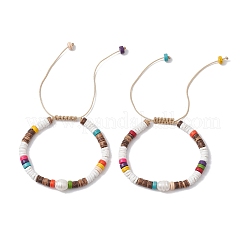 Verstellbare geflochtene Perlenarmbänder aus synthetischem türkisfarbenem Heishi & natürlicher Muschel & Kokosnuss & Süßwasser-Zuchtperle für Frauen&nbsp;BJEW-JB11543