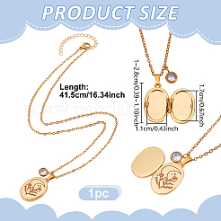 Colliers avec pendentif médaillon ovale en acier inoxydable avec imprimé lune&nbsp;NJEW-NB00015
