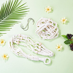 2 suspension pour plante en macramé fait main en polyester avec perles de bois&nbsp;AJEW-HS0001-46