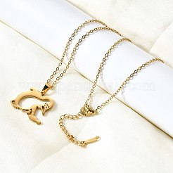 Collar con colgante de pingüino y pez cortado con láser de acero inoxidable 304 para mujeres y hombres.&nbsp;NJEW-Q032-01B-G