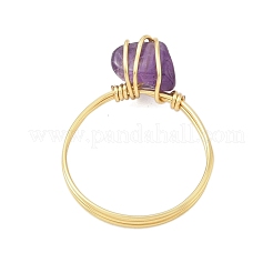Mit Kupferdraht umwickelte Fingerringe aus natürlichem Quarzkristall & Rosenquarz & grünem Aventurin & Lapislazuli & Topas-Jade-Nuggets für Frauen&nbsp;RJEW-JR00794