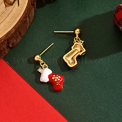 Weihnachtssocken Ohrstecker aus Messing und Emaille&nbsp;QV0416
