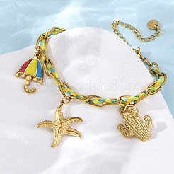 304 Edelstahlseil-Emaille-Charm-Armbänder&nbsp;BJEW-L708-10G