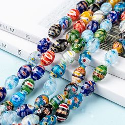 Fatti a mano ovale perle di vetro millefiori fili&nbsp;LK-R004-84