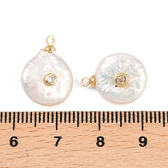 Pendentifs en laiton sertis de micro-pavés de zirconiums cubiques et de perles naturelles&nbsp;KK-Z146-07C
