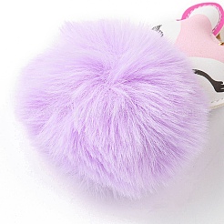 Porte-clés boule de fourrure de lapin imitation rex et pendentif en cuir pu renard&nbsp;LS-KEYC-K018-04KCG-02