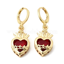 Boucles d'oreilles créoles en laiton et verre en forme de cœur&nbsp;EJEW-P333-09F-G