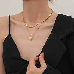Collane a doppio strato in acciaio inossidabile 304 a spina di pesce e catene a maglie&nbsp;NJEW-K257-01G