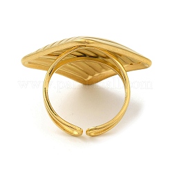 Bague ouverte en acier inoxydable 304 avec placage ionique (IP) et motif losange rayé pour femme&nbsp;RJEW-C083-09G
