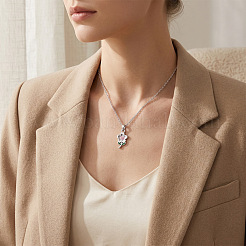 Colliers pendentifs en acier inoxydable 304 émaillé rose en forme de fleur pour femmes&nbsp;WGD8704-01