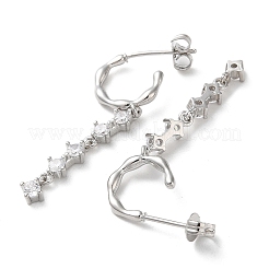 Aretes de corchete de circonita cúbica transparente con micro pavé de latón enchapado en cremallera&nbsp;EJEW-A045-07P