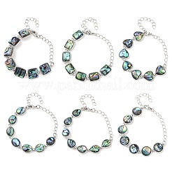 Gliederarmbänder aus Messing mit Abalone-Muschel&nbsp;BJEW-C126-01