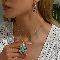 Lussuoso set di collana e orecchini con pendente a goccia in turchese sintetico e strass mediorientali per matrimonio&nbsp;GL5930