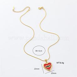 3 collana con ciondolo a forma di cuore con labbra in acciaio inossidabile e smalto rosso per donna&nbsp;MI8936