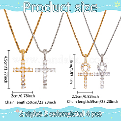 4 collier pendentif croix en acier inoxydable 304 de style 4 avec zircone cubique et chaînes en laiton&nbsp;NJEW-AN0001-81