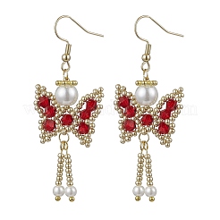 Pendientes colgantes de mariposa con cuentas de vidrio bicónico facetadas y copos de nieve&nbsp;EJEW-MZ00429-03