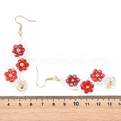 Boucles d'oreilles pendantes en verre et perles de rocaille en forme de fleur&nbsp;EJEW-MZ00775