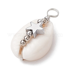 6 stücke 6 arten natürliche kauri shell kupfer draht gewickelt stern & herz & runde anhänger&nbsp;PALLOY-JF02938