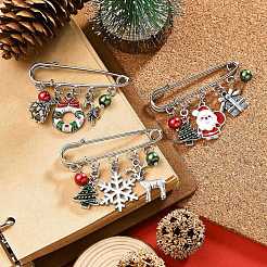 3 Stück 3 Stile Weihnachtsbaum & Kranz & Weihnachtsmann & Legierung Emaille Charms Sicherheitsnadel Brosche&nbsp;JEWB-TA00011
