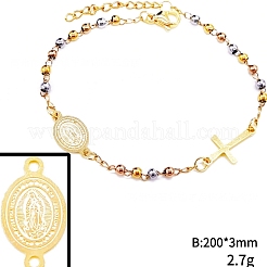 Bracciale in acciaio inossidabile 304 con Gesù e maglie incrociate con 201 catene di perline in acciaio inossidabile&nbsp;BJEW-WH0012-20C