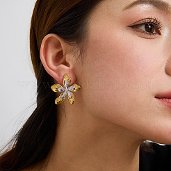Pendientes de botón con forma de flor de dos tonos de acero inoxidable 304&nbsp;LA9010-2