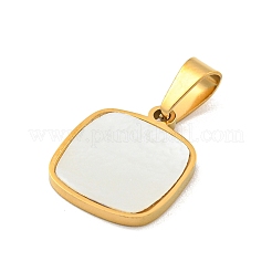 Breloques carrées en acier inoxydable 304 avec coquillage blanc naturel&nbsp;STAS-S130-01G